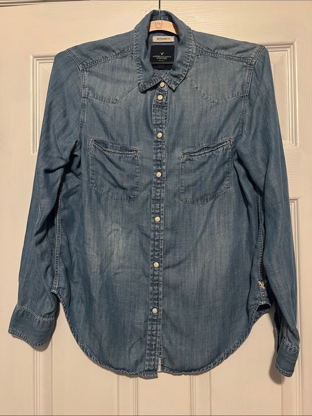 American Eagle Outfitters Light Blue Denim Button-Down Shirt